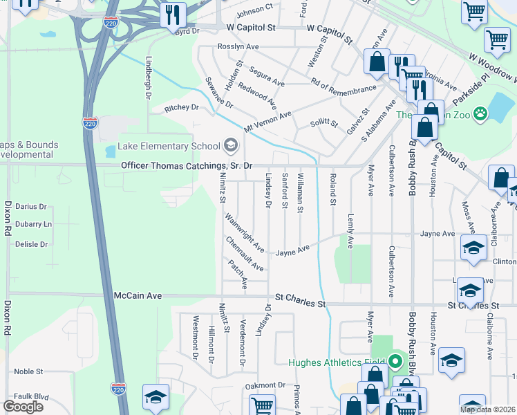 map of restaurants, bars, coffee shops, grocery stores, and more near 217 Lindsey Dr in Jackson