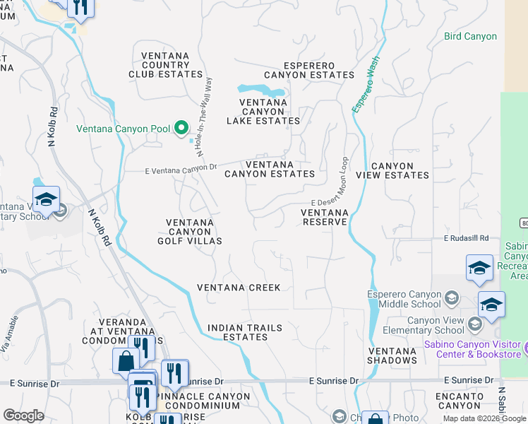 map of restaurants, bars, coffee shops, grocery stores, and more near 7221 East Desert Moon Loop in Tucson