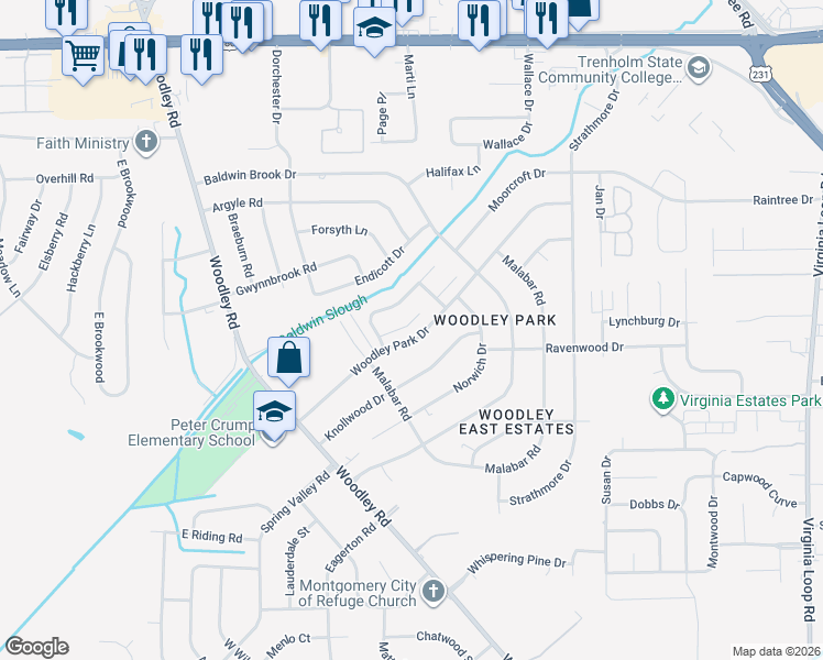 map of restaurants, bars, coffee shops, grocery stores, and more near 2742 Garden Brook Court in Montgomery