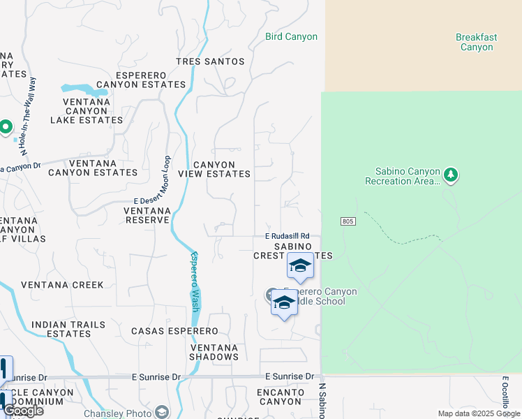 map of restaurants, bars, coffee shops, grocery stores, and more near 6080 North Sabino Shadow Lane in Tucson