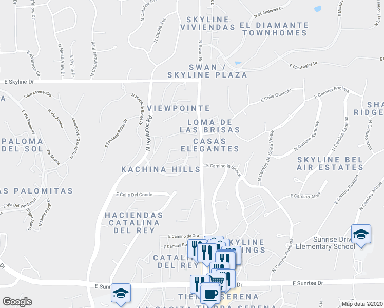map of restaurants, bars, coffee shops, grocery stores, and more near 4671 East Chaco Place in Tucson