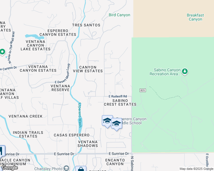 map of restaurants, bars, coffee shops, grocery stores, and more near 6080 North Sabino Shadow Lane in Tucson