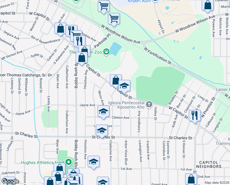 map of restaurants, bars, coffee shops, grocery stores, and more near 116 Claiborne Avenue in Jackson
