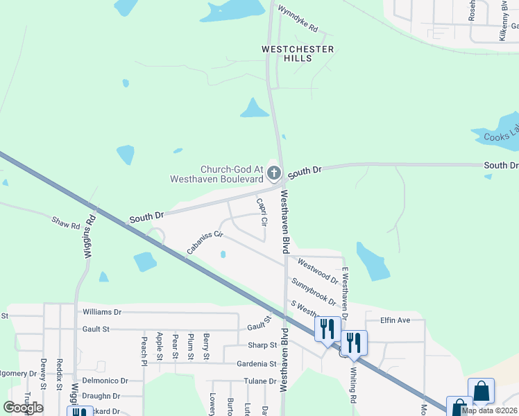 map of restaurants, bars, coffee shops, grocery stores, and more near 1009 Capri Circle in Jackson
