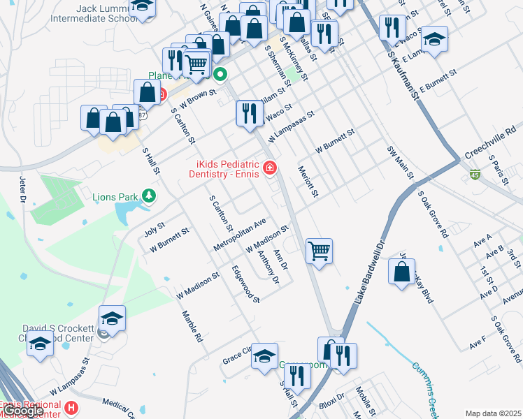 map of restaurants, bars, coffee shops, grocery stores, and more near 909 South Chatfield Street in Ennis
