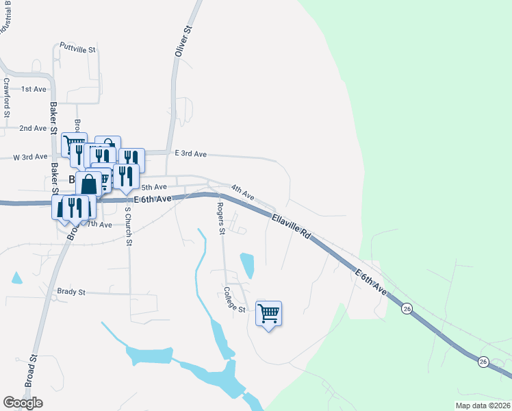 map of restaurants, bars, coffee shops, grocery stores, and more near 330 East 6th Avenue in Buena Vista