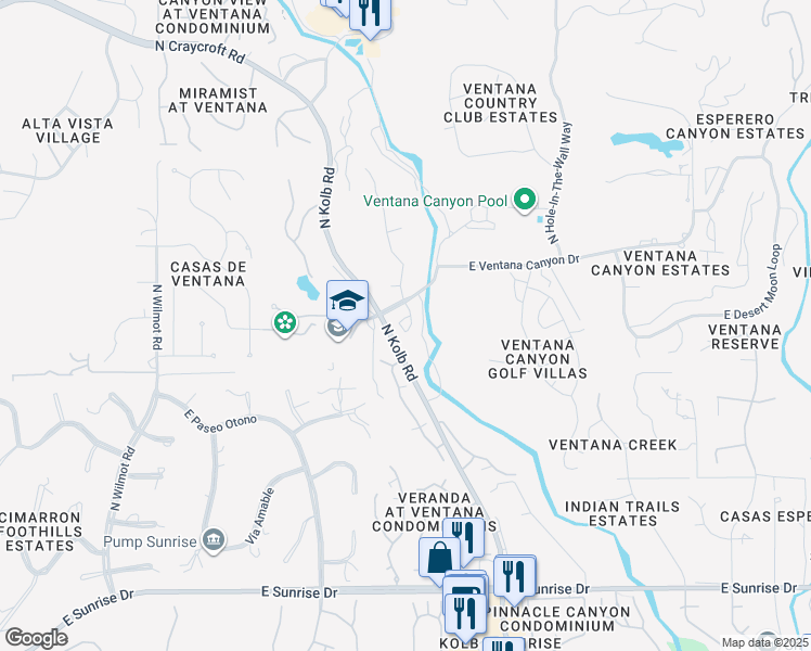 map of restaurants, bars, coffee shops, grocery stores, and more near 6089 North Running Deer Circle in Tucson