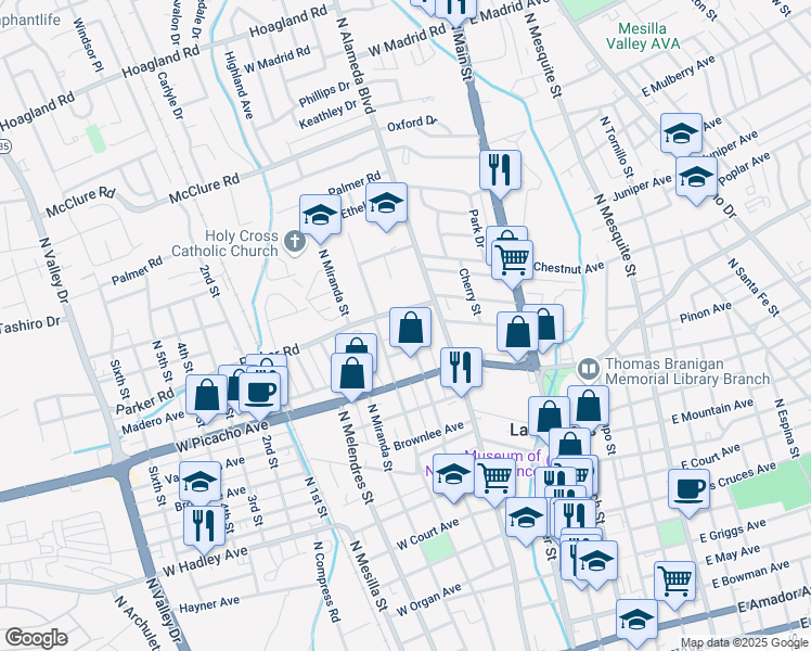 map of restaurants, bars, coffee shops, grocery stores, and more near 1010 North Armijo Street in Las Cruces