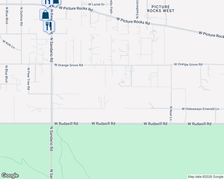 map of restaurants, bars, coffee shops, grocery stores, and more near 6215 North Diamond Hills Lane in Tucson