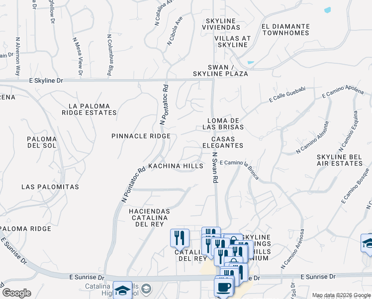map of restaurants, bars, coffee shops, grocery stores, and more near 4580 East Red Mesa Drive in Tucson