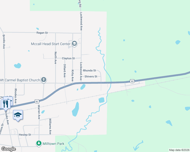 map of restaurants, bars, coffee shops, grocery stores, and more near 116 Shivers Street in Pelahatchie