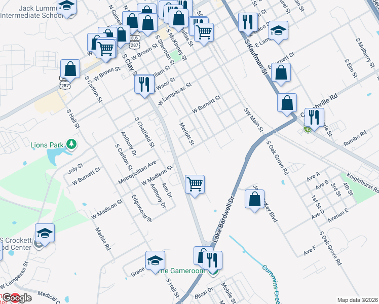 map of restaurants, bars, coffee shops, grocery stores, and more near 511 West Madison Street in Ennis
