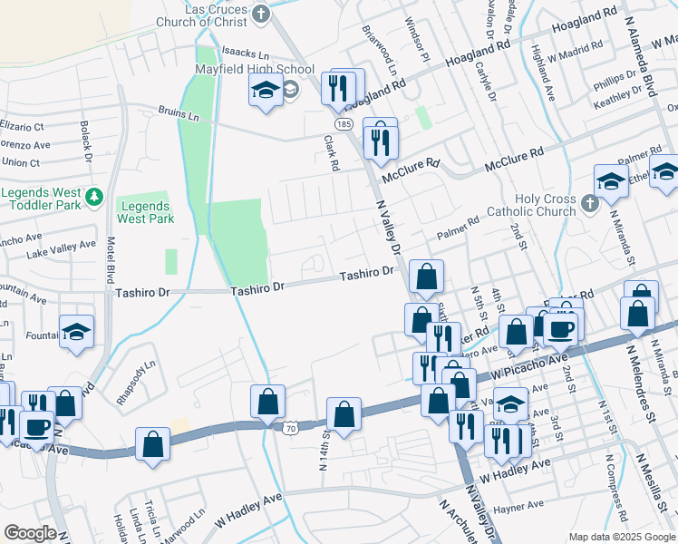 map of restaurants, bars, coffee shops, grocery stores, and more near 1539 Medina Drive in Las Cruces