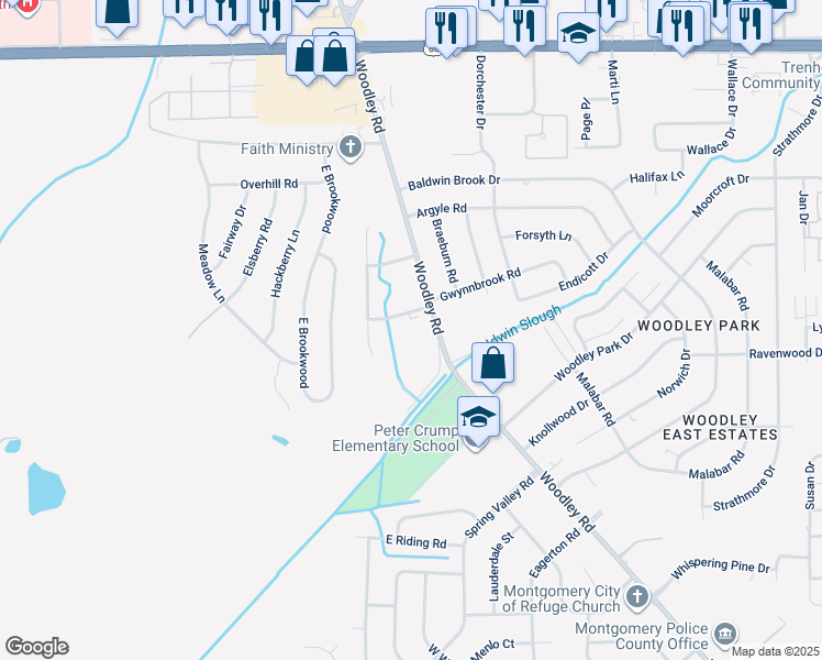 map of restaurants, bars, coffee shops, grocery stores, and more near 3312 Woodley Road in Montgomery