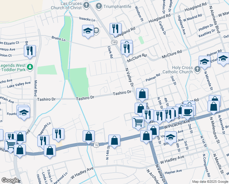 map of restaurants, bars, coffee shops, grocery stores, and more near 1533 Medina Drive in Las Cruces