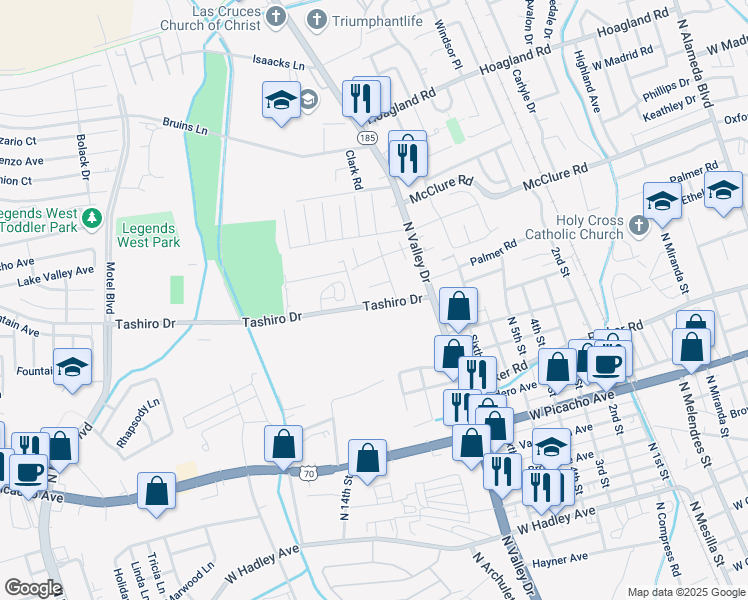 map of restaurants, bars, coffee shops, grocery stores, and more near 1529 Medina Drive in Las Cruces