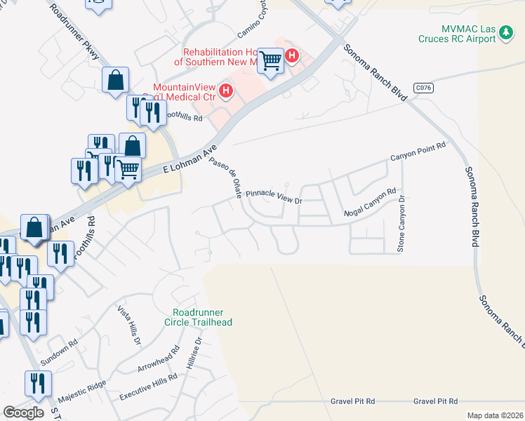 map of restaurants, bars, coffee shops, grocery stores, and more near 4433 Los Arboles Drive in Las Cruces