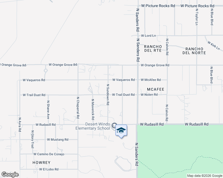 map of restaurants, bars, coffee shops, grocery stores, and more near 6210 North Sundown Road in Tucson