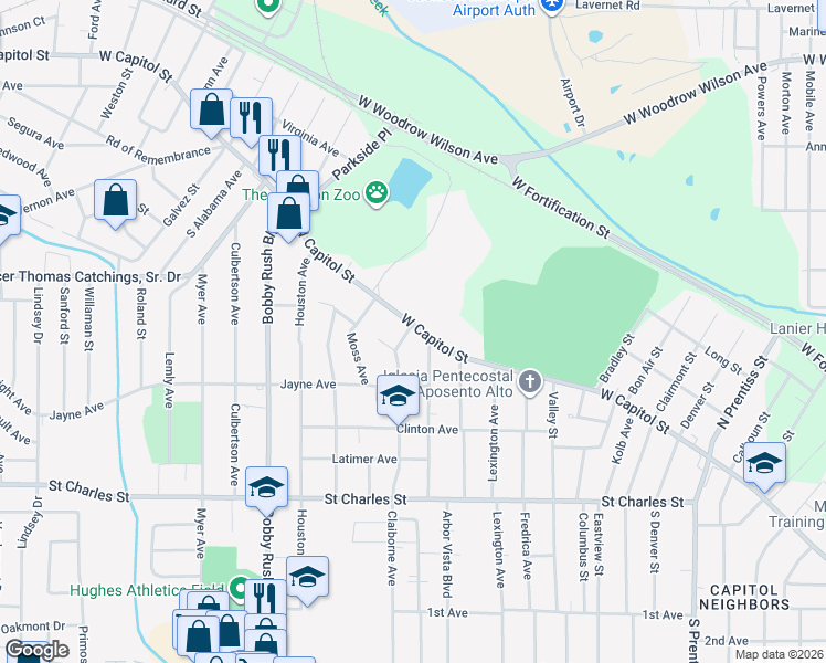 map of restaurants, bars, coffee shops, grocery stores, and more near 116 Claiborne Avenue in Jackson