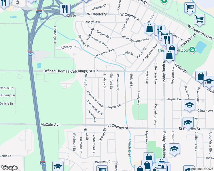 map of restaurants, bars, coffee shops, grocery stores, and more near 217 Lindsey Dr in Jackson