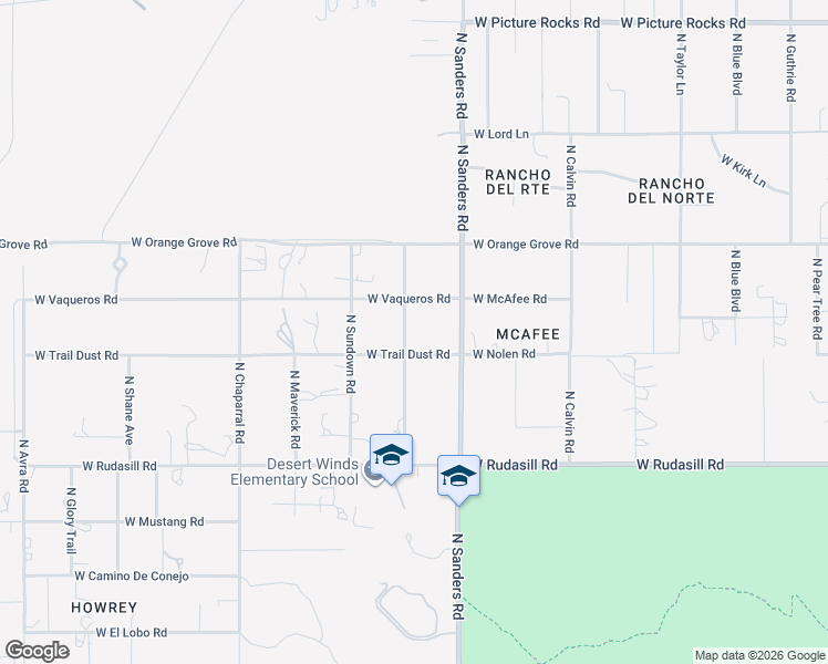 map of restaurants, bars, coffee shops, grocery stores, and more near 12650 West Trail Dust Road in Tucson
