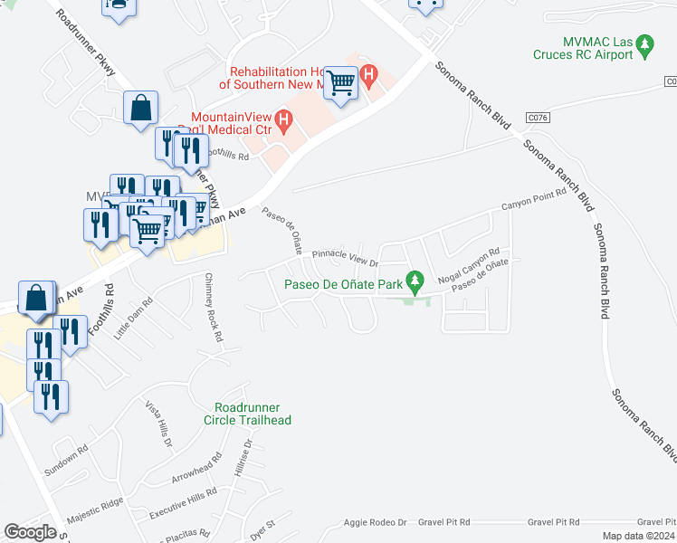 map of restaurants, bars, coffee shops, grocery stores, and more near 4462 Vista De Luz Court in Las Cruces