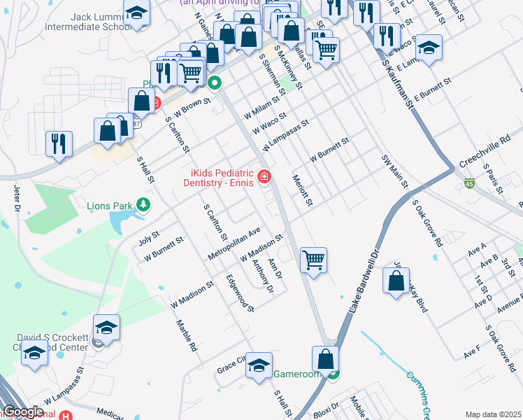 map of restaurants, bars, coffee shops, grocery stores, and more near 909 South Chatfield Street in Ennis