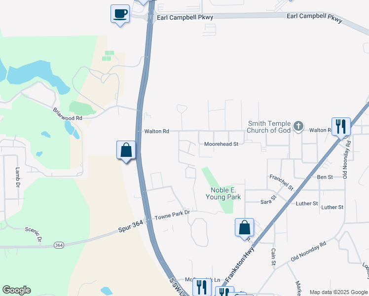 map of restaurants, bars, coffee shops, grocery stores, and more near 3220 Walton Road in Tyler