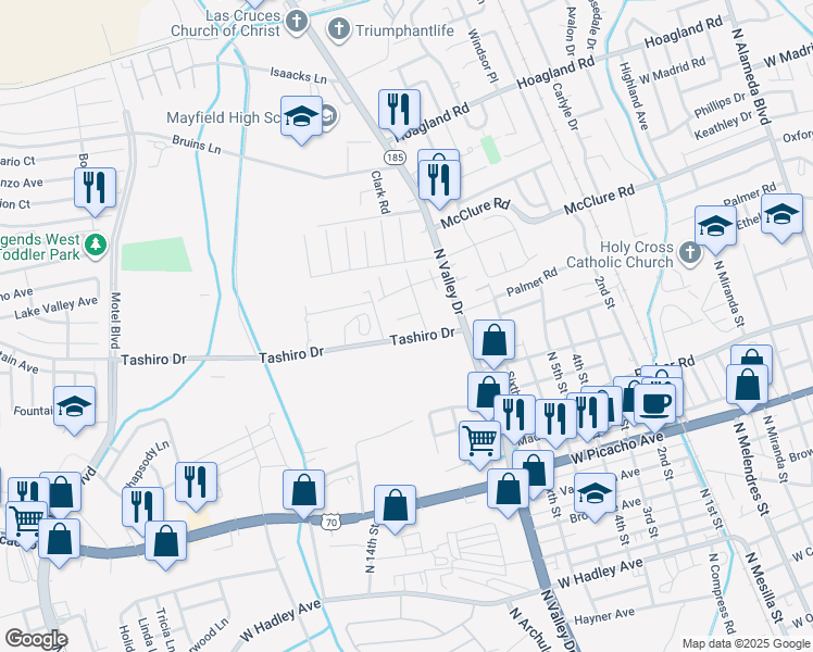 map of restaurants, bars, coffee shops, grocery stores, and more near 1521 Medina Drive in Las Cruces