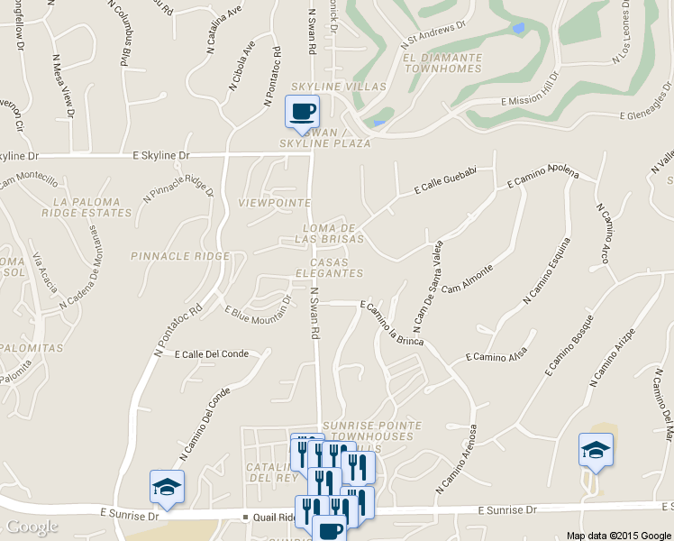 map of restaurants, bars, coffee shops, grocery stores, and more near 4732 Calle Elegante in Tucson