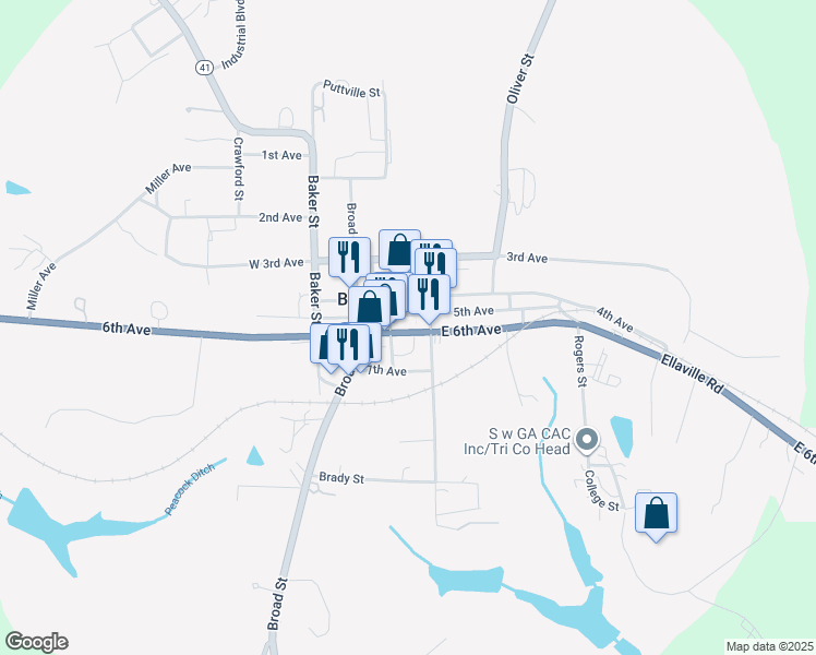map of restaurants, bars, coffee shops, grocery stores, and more near 127 East 6th Avenue in Buena Vista