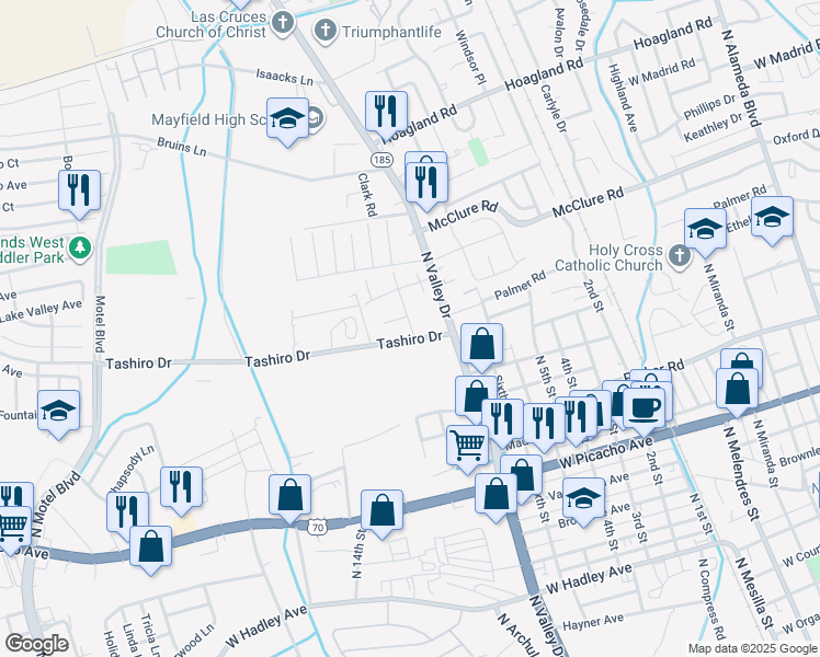 map of restaurants, bars, coffee shops, grocery stores, and more near 1521 Medina Drive in Las Cruces
