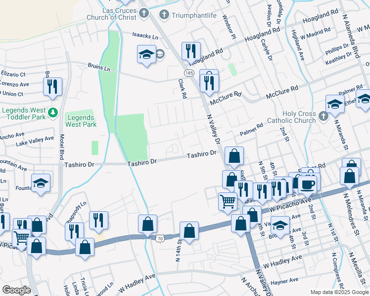 map of restaurants, bars, coffee shops, grocery stores, and more near 1553 Medina Drive in Las Cruces