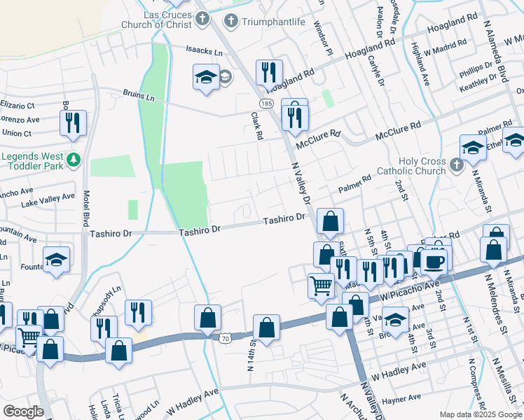 map of restaurants, bars, coffee shops, grocery stores, and more near 1551 Medina Drive in Las Cruces