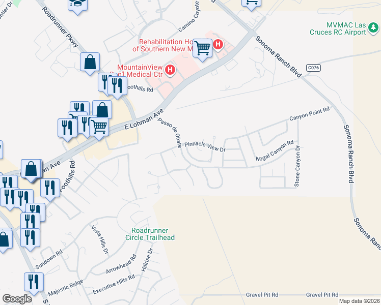 map of restaurants, bars, coffee shops, grocery stores, and more near 4416 Los Arboles Drive in Las Cruces