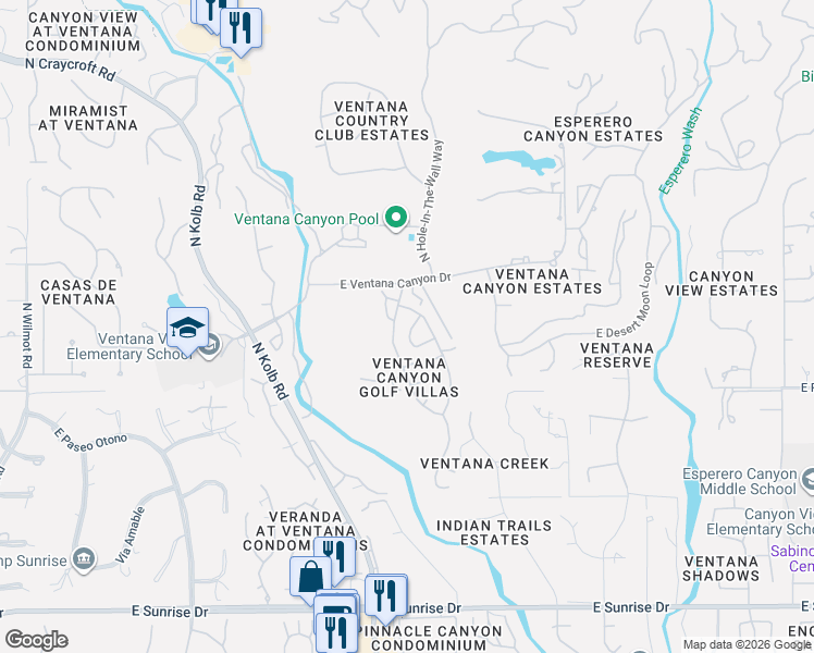 map of restaurants, bars, coffee shops, grocery stores, and more near 6113 North Black Bear Loop in Tucson