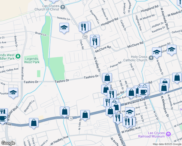 map of restaurants, bars, coffee shops, grocery stores, and more near 1533 Medina Drive in Las Cruces
