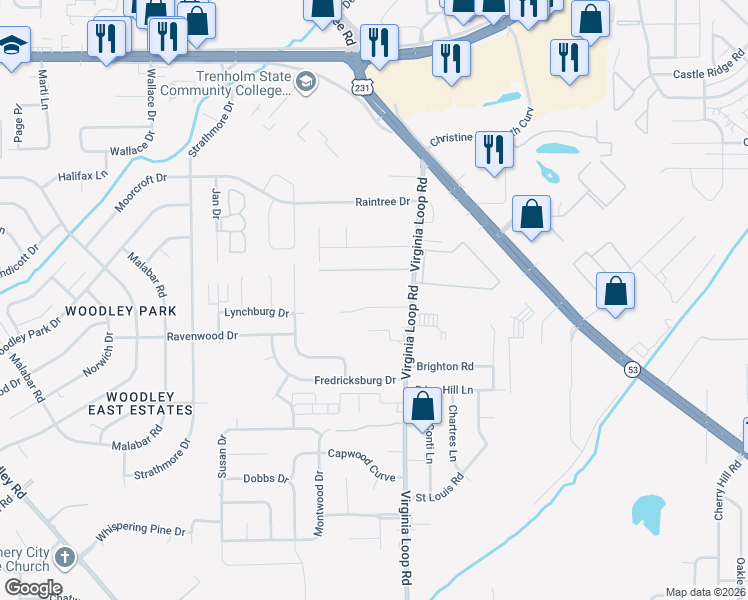 map of restaurants, bars, coffee shops, grocery stores, and more near 3301 Lynchburg Drive in Montgomery