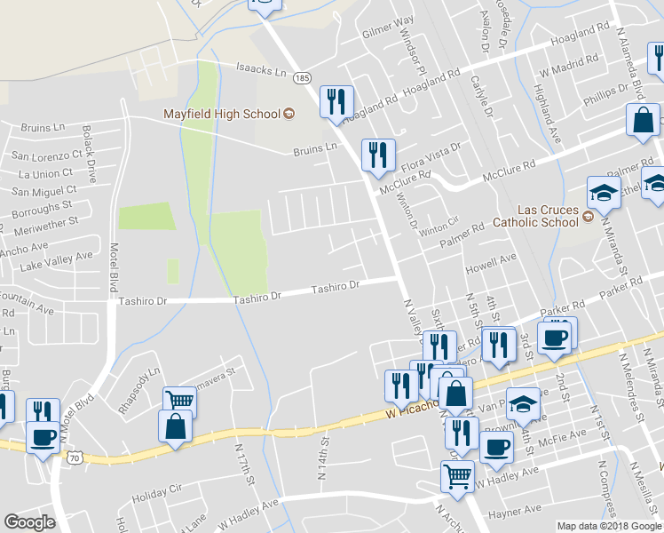map of restaurants, bars, coffee shops, grocery stores, and more near 1559 Medina Drive in Las Cruces