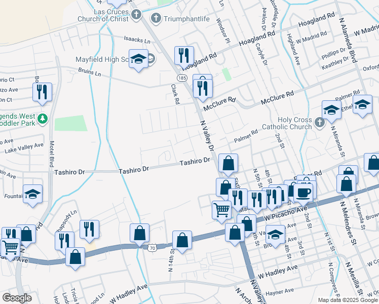 map of restaurants, bars, coffee shops, grocery stores, and more near 1571 Medina Drive in Las Cruces