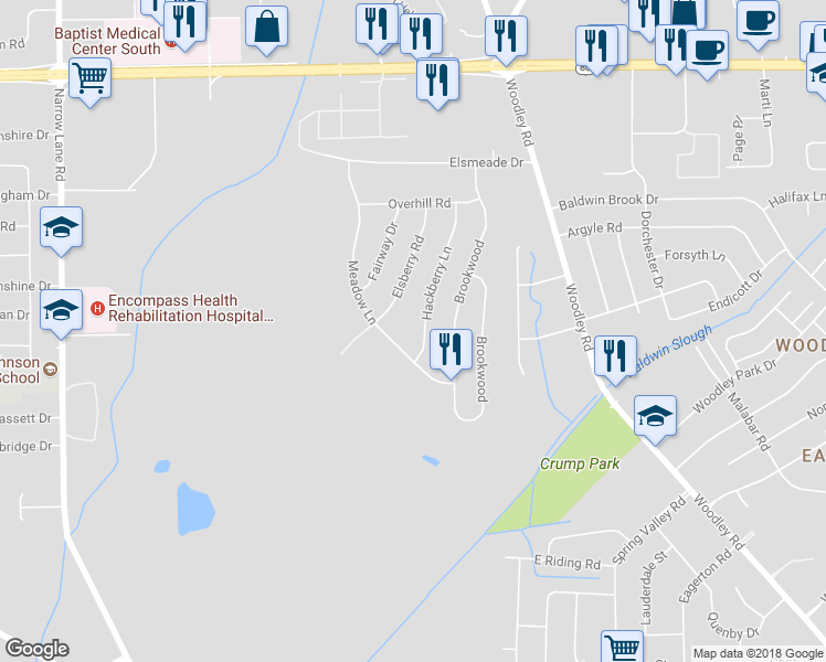 map of restaurants, bars, coffee shops, grocery stores, and more near 3276 Hackberry Lane in Montgomery