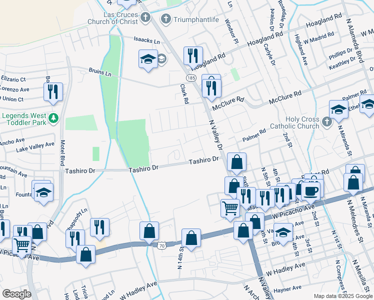 map of restaurants, bars, coffee shops, grocery stores, and more near 1565 Medina Drive in Las Cruces