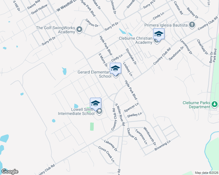 map of restaurants, bars, coffee shops, grocery stores, and more near 1009 South Nolan River Road in Cleburne
