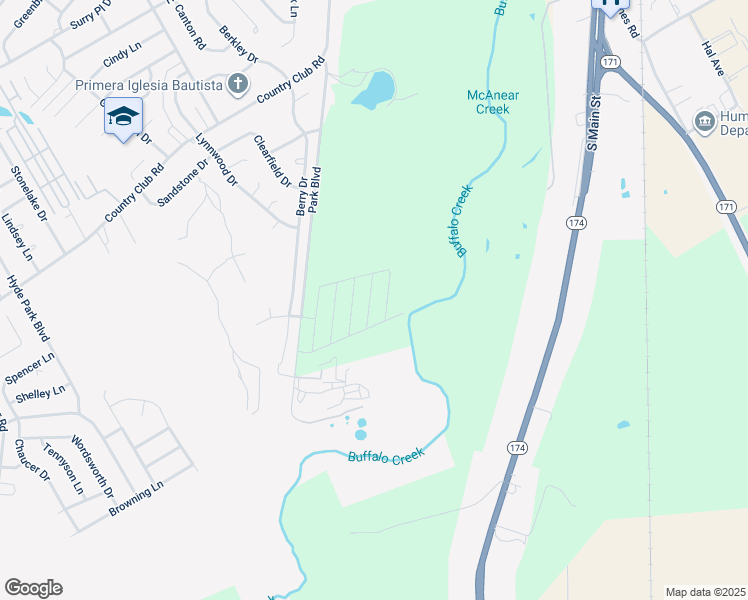 map of restaurants, bars, coffee shops, grocery stores, and more near 1701 Park Boulevard in Cleburne