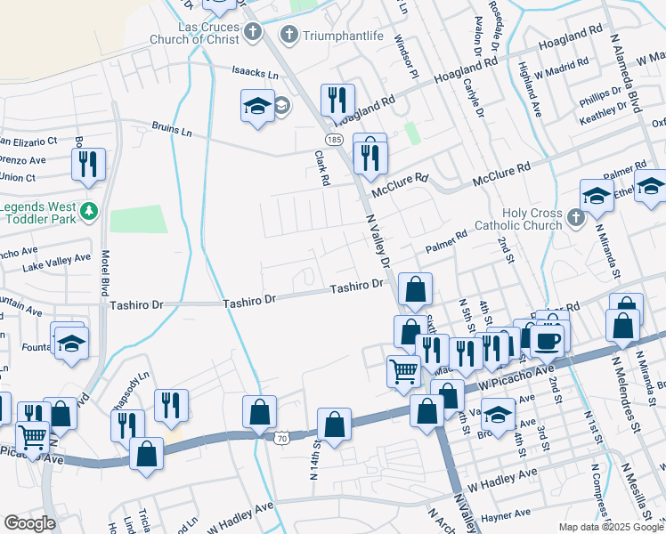 map of restaurants, bars, coffee shops, grocery stores, and more near 1569 Medina Drive in Las Cruces