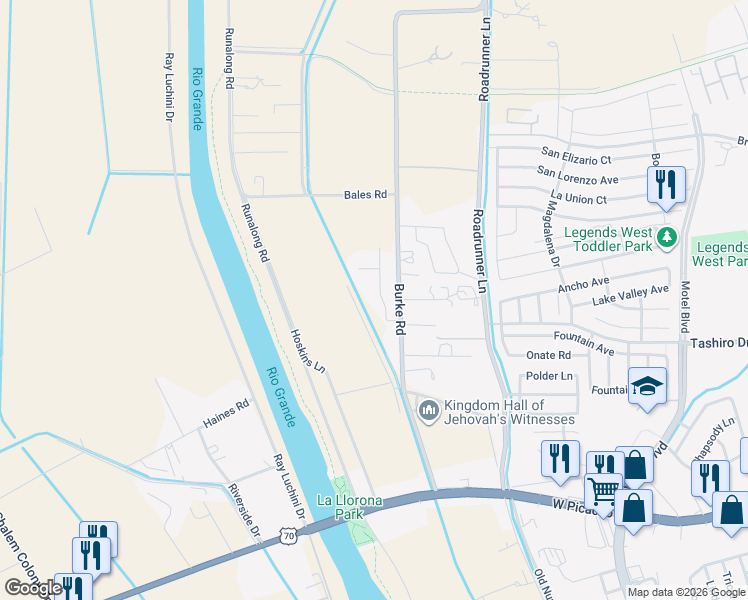 map of restaurants, bars, coffee shops, grocery stores, and more near 1501 Del Rio Drive in Las Cruces