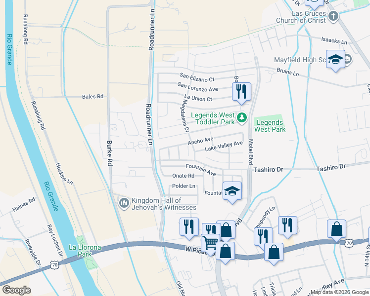 map of restaurants, bars, coffee shops, grocery stores, and more near 2932 Ancho Avenue in Las Cruces