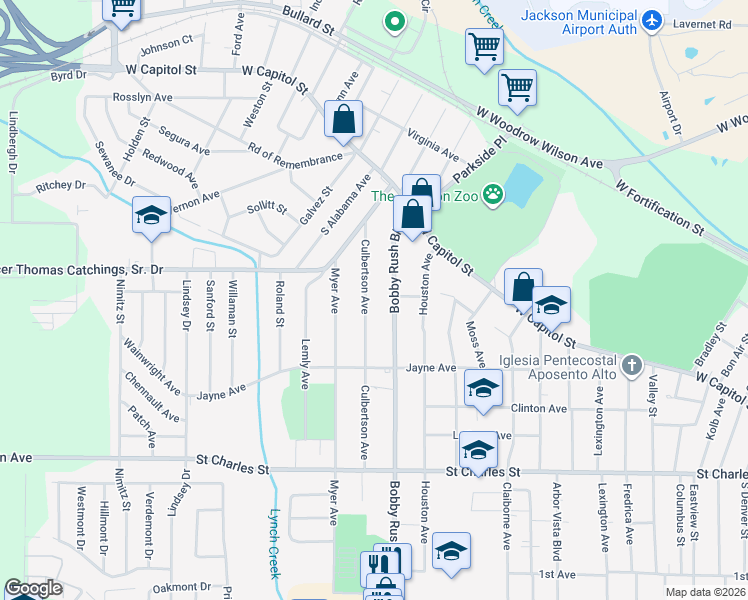 map of restaurants, bars, coffee shops, grocery stores, and more near 193 Ellis Avenue in Jackson