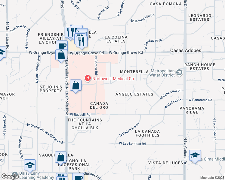 map of restaurants, bars, coffee shops, grocery stores, and more near 1840 West Placita Del Coyote in Tucson