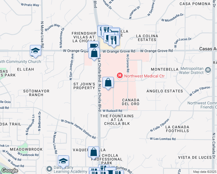 map of restaurants, bars, coffee shops, grocery stores, and more near 2055 West Hospital Drive in Tucson